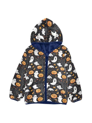 Cartoon Ghost Bat Pumpkins Girls Fleece Jacket Girls Fall Jacket Boys Coats Zip Up Hoodie Children Outerwear 2-10T