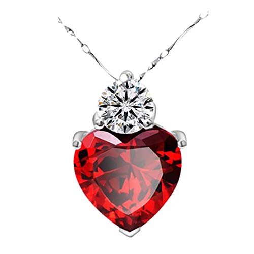 Women's Pendant Necklace Gemstone Charm Heart Shape Rhinestone Statement Clavicle Chain Jewelry Fashion Accessory (Garnet)
