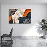 JACBON Impresión artística abstracta en lienzo, patrón geométrico abstracto, naranja, patrón de mármol, gris y negro, para decoración del hogar, 20 x 30 cm (8 x 12 pulgadas), marco interior.