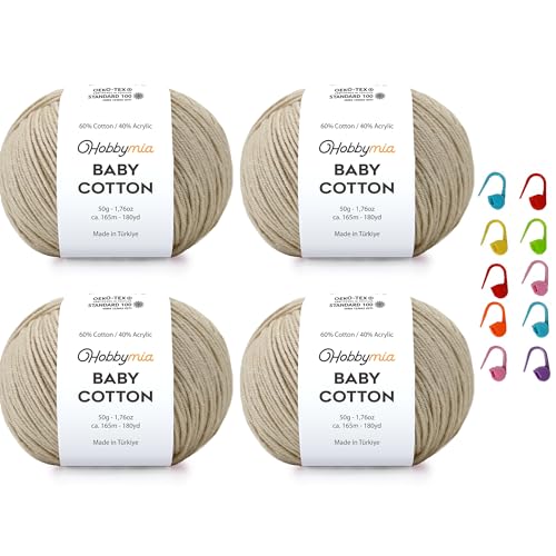 Image of Baby Cotton Blend Yarn - Soft Sport Weight Yarn for Crochet & Amigurumi - 50g /180yds - 60% Cotton 40% Acrylic - Ideal for Baby & Knitting Proj. & 10 Stitch Markers(Coral Reef, 4 Balls)