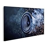 islandburner Prime Bild auf Leinwand Lautsprecher im Rauch und Funkenschauer für Wohnzimmer Musikliebhaber Musikgeschäft Bilder Wandbilder Poster