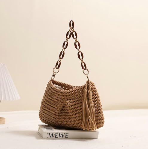 Clutch Purse for Women Woven Beach Bag with Tassel Summer Vacation Shoulder Bag Boho Underarm Handbag 20252