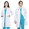 FAHAKO Camice da Laboratorio Camice Medico Donna Uomo, Camice Bianco da Laboratorio Cotone Camice Laboratorio Chimico Maniche Lunghe Camice Dottore No Stiro Camici Laboratorio Camice da Lavoro, XXL
