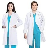 FAHAKO Camice da Laboratorio Camice Medico Donna Uomo, Camice Bianco da Laboratorio Cotone Camice Laboratorio Chimico Maniche Lunghe Camice Dottore No Stiro Camici Laboratorio Camice da Lavoro, XXL