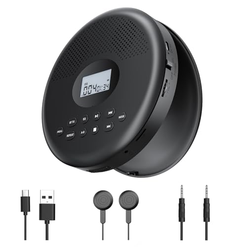 ARAFUNA ポータブル CDプレーヤー Bluetooth対応 コンパクト 音飛び防止 2000mAh充電式バッテリー A-Bリピート/+10スキップ/PROG再生 車内・家庭用 AUX/TFカード対応 持ち運びやすい 語学学習/音楽鑑賞/胎児教育 3.5mmイヤホン付き 日本語説明書付き