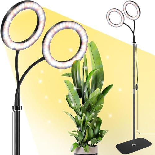 COKOLILA Lampe de Croissance avec support, 2 têtes avec bras ajustables à 360°, minuterie automatique 3/9/12H, 10 Niveaux de Diminution, 3 Modes...
