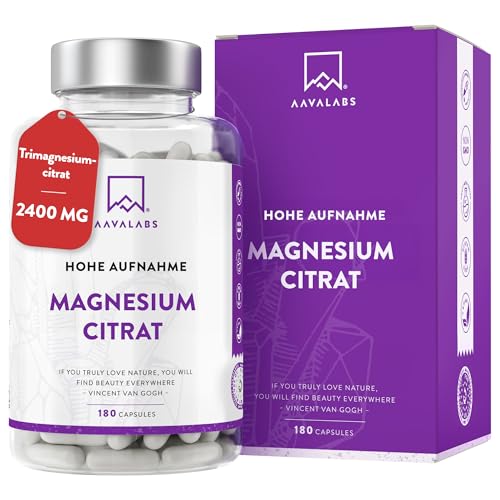 Magnesiumcitrat Kapseln Hochdosiert 2400mg | Magnesium Hochdosiert Kapseln Tri- Magnesiumcitrat Pulver 360mg Elementares Magnesium Citrate Pulver pro Tag - 180 Kapseln Hohe bioverfügbarkeit Vegan