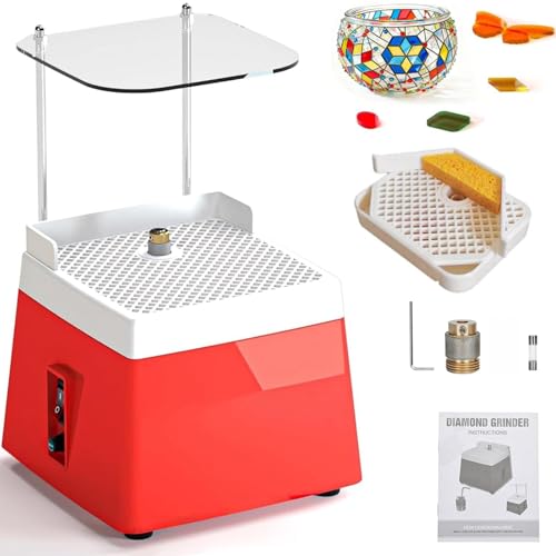 Stained Glass Grinder, 65W Powerful Glass Grinder with 4200RPM, 5/8" Diamond Grinding Head, Acrylic Shield & Stand, Professional Stained Glass Supplies for Art, Craft, and Glass Processing