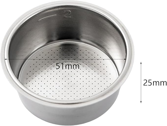 Image of THW 51mm Coffee Strainer Basket, 2 Cups, Double Layer Stainless Steel Print Coffee Filter Basket, Bottomless Portafilter, Espresso Machine Accessories (1 pc only)