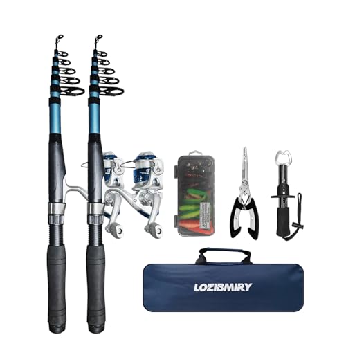 Telescopic Fishing Rod Reel Kit 2PCS 6.89FT Collapsible Pole Spinning Reel Combo with Fishing Lures...