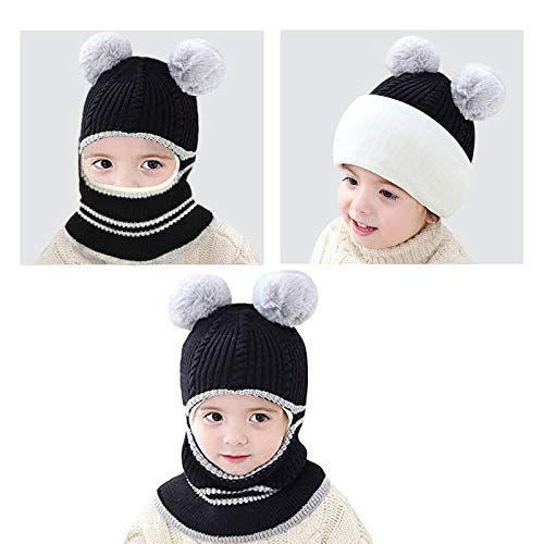 Kids Winter Hat Scarf Mitten Set, Unisex Infant Toddler Baby Kids Hat Scarf 1-4T (Black) - Thumbnail 3