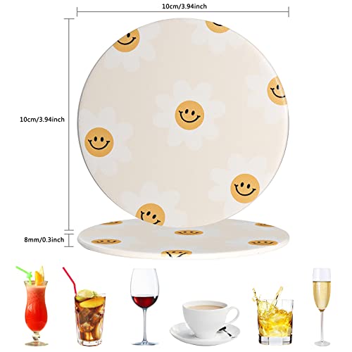 4 Pcs Sunflower Smile Drink Coaster For Cup Tabletop Protection Beer Beverage Drinks Holder Pu Leather Coasters For Bar Home Office Kitchen Decor Housewarming Gift #TOP3