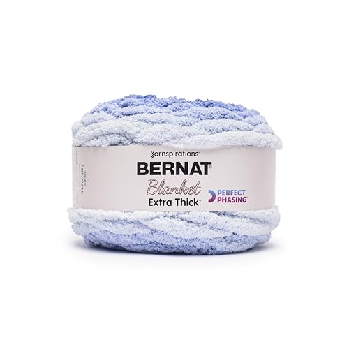 Image of Bernat Blanket Extra Thick Perfect Phasing Chunky Yarn for Hand Knitting, Crocheting, Crafts & Amigurumi - 100% Polyester - #7 Jumbo - 21.2oz /600g - 65 Yards - Electric Blue