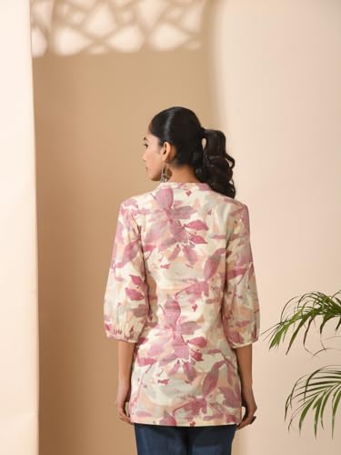 Image of Meesan Women's Floral Cotton Ethnic Tunic for Office, College and Daily Use