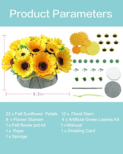Image of BAZIMA ALICE DIY Felt Flower Art Craft Kit, Sunflower Pot Bonsai Kit for Beginners, Floral Gifts, Arrange Pre-Cut Flowers and Foliage