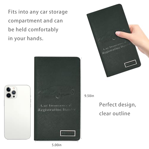 Image of Car Registration and Insurance Holder Glove Box Folder-Premium PU Leather Car Document Wallet Driver's License, Cards and Other Essentials (Green)