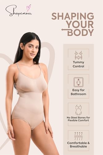Image of SHAPEMOUR Thong Bodysuit for Women, Slimming Design Shapewear for Women, Tummy Control Body Shaper with Silicone Grip, No Steel Bones for All Day Comfort, Seamless Sculpting Bodyshaper
