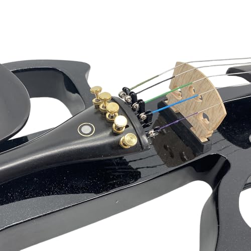 Image of Vetimobato Electric Violin 4 /4 Full Size Solid Wood Silent Violin Set for Adults Beginner Practice Electric Fiddle with Ebony Fittings Hard Case & Bow(5 String Black)