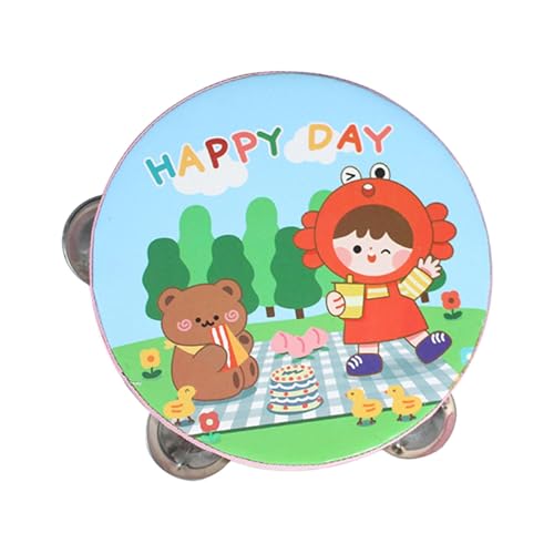 Kioware 木製タンバリンドラム知育玩具子供の学習おもちゃハンドドラムハンドドラムタンバリンドラムベルゲーム歌, ガールベア, 15センチメートル