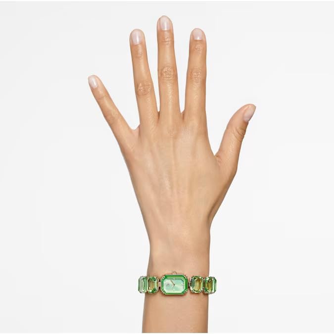 Image of Swarovski Millenia Watch, Octagon Cut Bracelet, Green, Champagne Gold-Tone Finish
