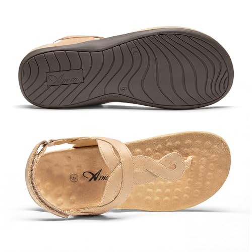 Image of Athlefit Women's Orthopedic Arch Support Sandals Comfortable Thong T-Strap Orthotic Casual Flat Sandals
