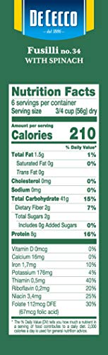 De Cecco Pasta, Spinach Fusilli No.34, 12 Oz (Pack Of 12) - Made In Italy, High In Protein & Iron, Bronze Die (Vkp0034) #TOP4