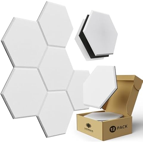 Topnaca 12 Pack Soundproof Wall Panels PRO, Hexagon 12" X 12" X 0.4" Mass Loaded Vinyl Sound Proof Panels, High Density Acoustic Panels Self-adhesive, MLV Insulation Sound Deadening Panels (White) Cover