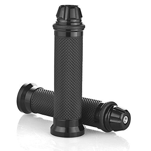 Nuoxinus Motorcycle Hand Grips With Bar End Cap, Racing Cnc Aluminum & Soft Rubber Handlebar Universal For 7/8"(22Mm) Handle Bar (Black) #TOP1