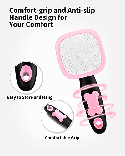 Glendan Dog Brush & Cat Brush- Slicker Pet Grooming Brush- Shedding Grooming Tools(Pink) #TOP3
