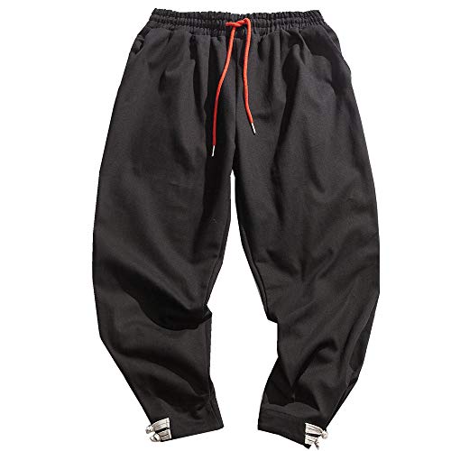 NOBRAND Cotone e Canapa Sport Casual Pantaloni Sciolti Chiusura Harun Pantaloni Uomo Gamba Larga Pantaloni Nero XXXXXL