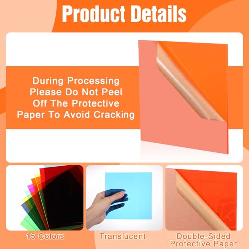 Image of cobee 30Pcs Colored Acrylic Sheets, 1 /8 Inch Thick 6 x 6 Inch Translucent Cast Acrylic Sheet Acrylic Panel for Laser Cutting Engraving Materials UV Printed Signs Crafts DIY Projects 15 Colors