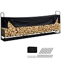 Outdoor Firewood Rack with Cover, 12.3FT 3/4 Cord of Firewood, Heavy Duty Firewood Holder & 600D Oxford Waterproof Cover for Outdoor Indoor Fireplace, Patio, Log Storage Rack for Firewood