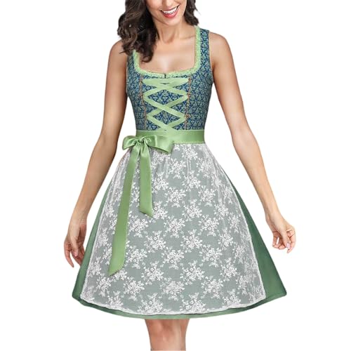 Elegante vestido de encaje para cosplay, disfraz gótico para mujer, traje de fiesta con delantal corsé (verde, S)