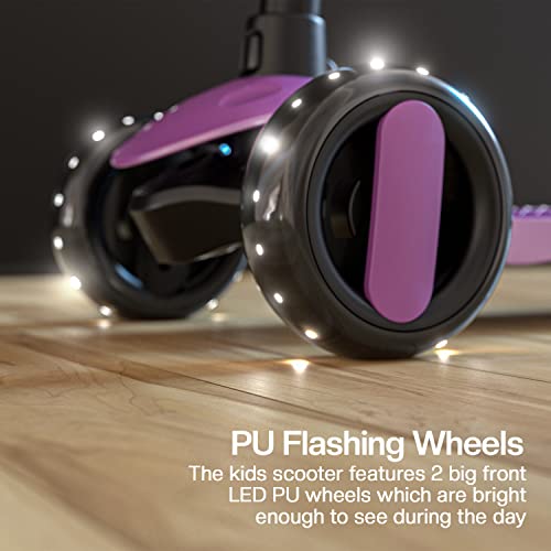 Image of Baybee Alpha Kick Scooter for Kids, Smart 3 Wheel Kids Scooter with 4 Height Adjustable Handle, Runner Scooters with Led PU Wheels & Brake, Skate Scooters for Kid 3 to 10 Years Boys Girls (Violet)
