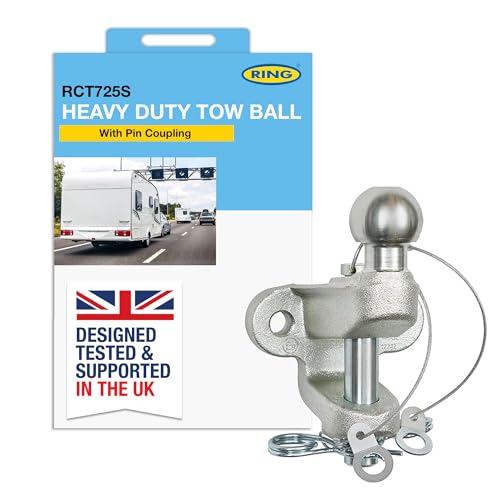 RING Heavy Duty Ball & Pin Silver Tow Ball for Two Bolt Fixing Tow Bar Brackets - E-Approved Mechanical Coupling