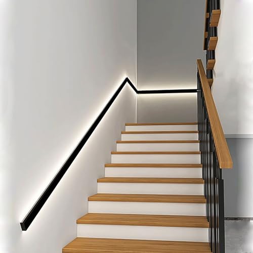Barre d'appui murale LED noire de 100cm, luminaire au design épuré pour escalier moderne