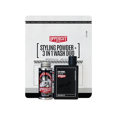 Uppercut Deluxe Styling 3 in 1 Wash and Styling Powder Duo, A Gentle Wash Suitable For All Hair Types and Easy Application Powder to Add Texture and Volume, Wash x 240ml, Powder x 20g