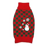 kyeese Red Dog Sweater Christmas Turtleneck Dogs Sweaters with Snowman Knit Pullover Warm Dog Clothes for Holiday