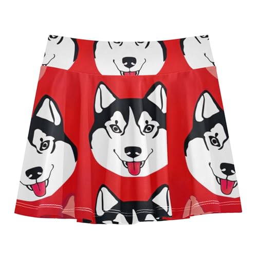 Girls' Shorts Athletic Skorts Tennis Skirts Toddler Neon Pleated Cartoon Husky Dog Red 3t