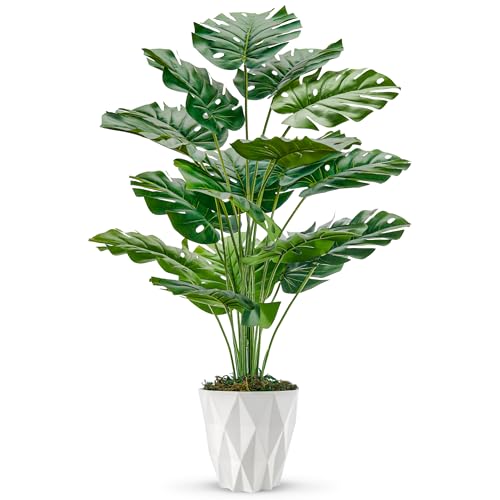 Der Rose 28" Fake Plants Large Artificial Monstera Faux Plants Indoor with White Pot for Home Office Living Room Decor