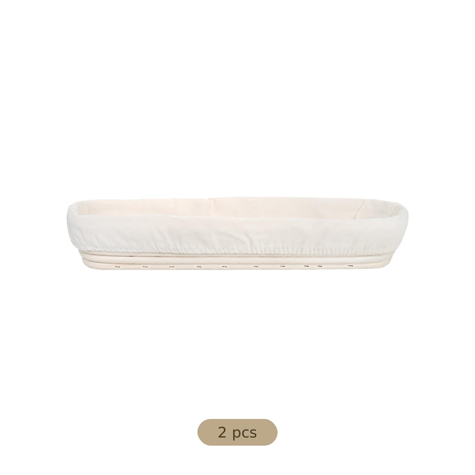 2 Stk. Brot-Gärkorb-Set, ovale Rattan-Gärkörbe mit Stoffeinlage für Sauerteig und Baguette, 34 x 10 x 5,5 cm, für Hobbybäcker, Landhausstil, Küche und Dekoration
