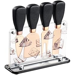 hecef Juego de 5 cuchillos de queso, tenedor de queso de acero inoxidable, pala de queso, cuchillos de queso y soporte acrílico para cuchillos de queso para fiestas de Navidad