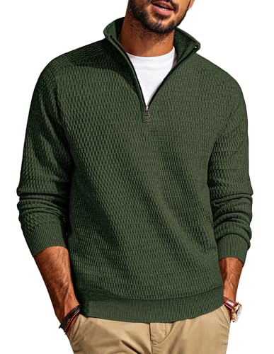 PJ PAUL JONES Quarter Zip Jumper Men, Winter Jumpers V Neck, Turtle Neck Sweaters Olive Green S