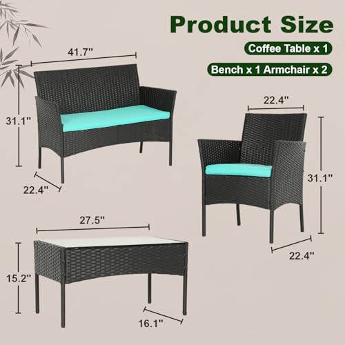 Image of FDW 4-Piece Patio Furniture Set | Blue | Outdoor Wicker Furniture
