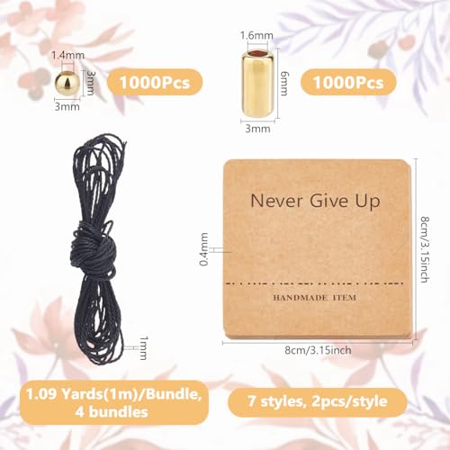 DICOSMETIC DIY Morse Code Bracelet Bead Kit Including 2000Pcs 2 Styles Golden Plastic Bead Bulk 4.36 Yards Waxed Cotton Cord 14Pcs Bracelet Display Cards Adjustable Braided Bracelets Necklaces Kit