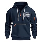 Herren-Pullover, Kapuzenpullover mit Taschen, für Frühling, Herbst, Winter, 2D, personalisierbar, Retro-Nationalflagge, bedruckt, Sport-Kapuzenpullover, lässig, modisch, halber Reißverschluss, navy, L