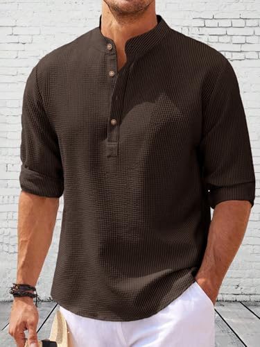 Image of Noble Monk Men Polycotton Solid Regular Shirt || Casual Plain Stylish Shirt for Man || Full Sleeve Band Collar Shirts for Men || Casual Wear for Man