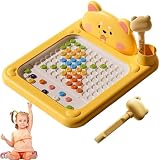 Cartoon Magnetic Drawing Board – Shiba & Bear Dot Art, Magnetic Dot Board Drawing Pad Tablet Magnet Drawings Tablet with Pen Draw Educational Creative Boards for Travel & Home (Yellow, S)