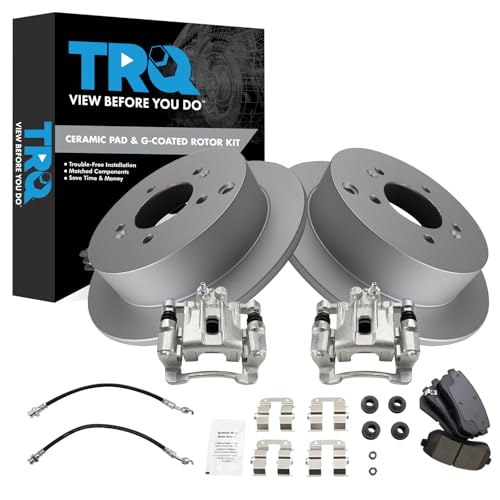 Image of TRQ Rear Brake Pad & Rotor Kit Ceramic Premium G-Coated Compatible with 2010-2015 Hyundai Tucson 2011-2016 Kia Sportage
