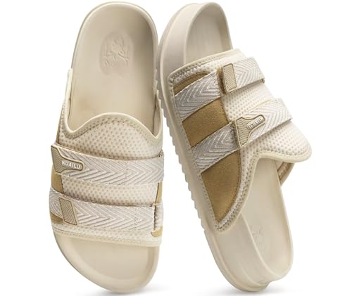 KuaiLu Mens Orthopedic Sandals Comfort Arch Support Plantar Fasciitis Fabric Sandal Slippers Memory Foam House Slipper Shoes For Man Summer Beach Cushion Slides Slip On Indoor Outdoor, White Size 10